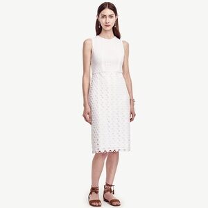 Ann Taylor Women’s White Classic Geo Lace Eyelet Timeless Sheath Dress Size 4